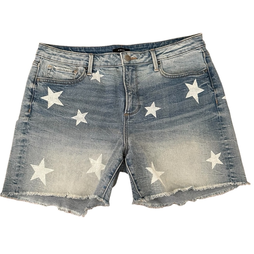 Aqua Star Women’s Printed Frayed Hem Jeans Shorts Blue Size 30